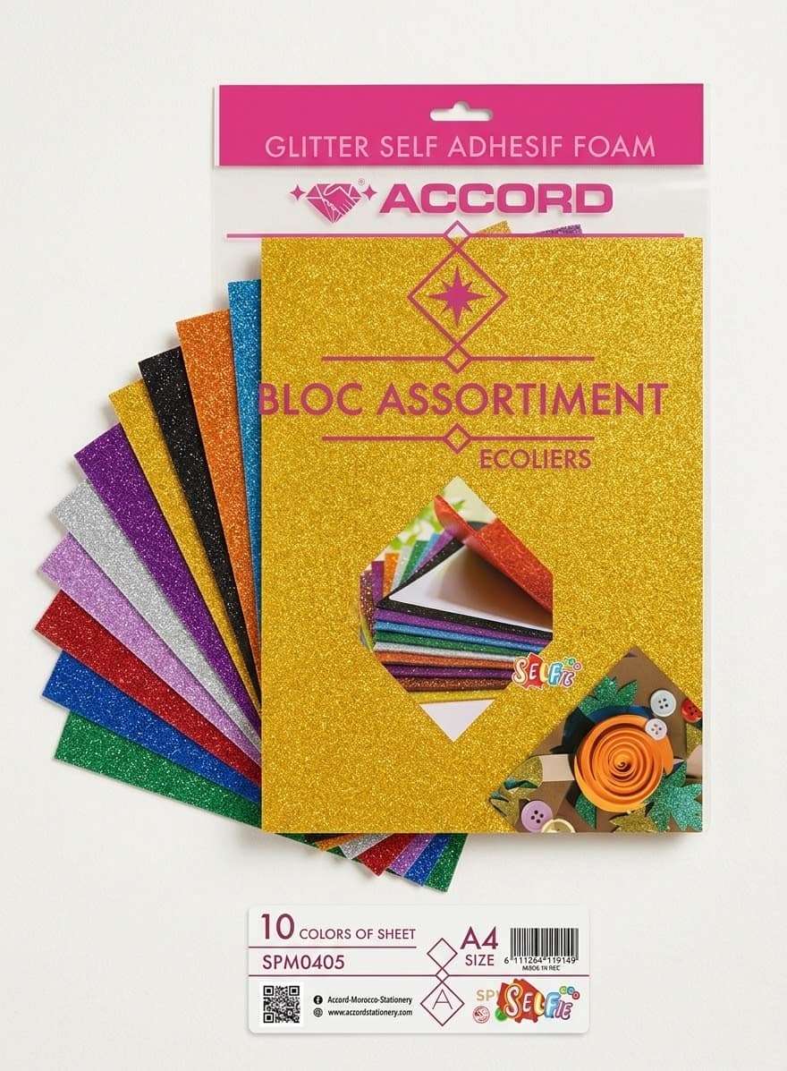 Papier mousse, bloc assortiment écoliers A4, 10 couleurs