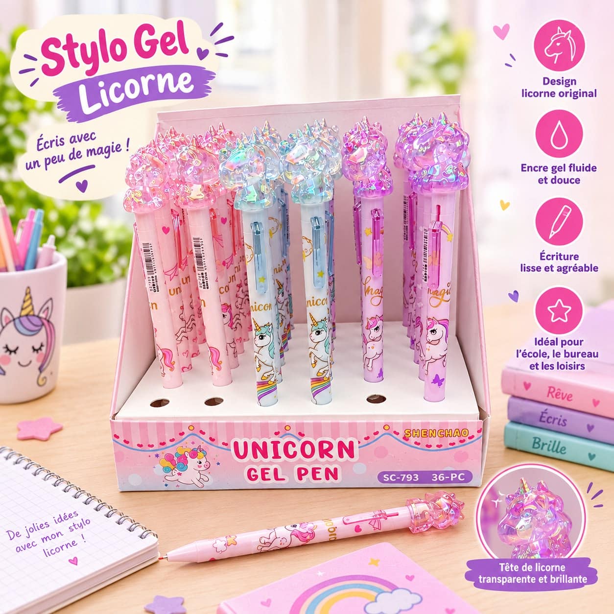 Stylo gel unicorn